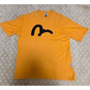 Evisu T-Shirt Mens XL/XXL Yellow Big Seagull Logo Graphic Japanese Streetwear